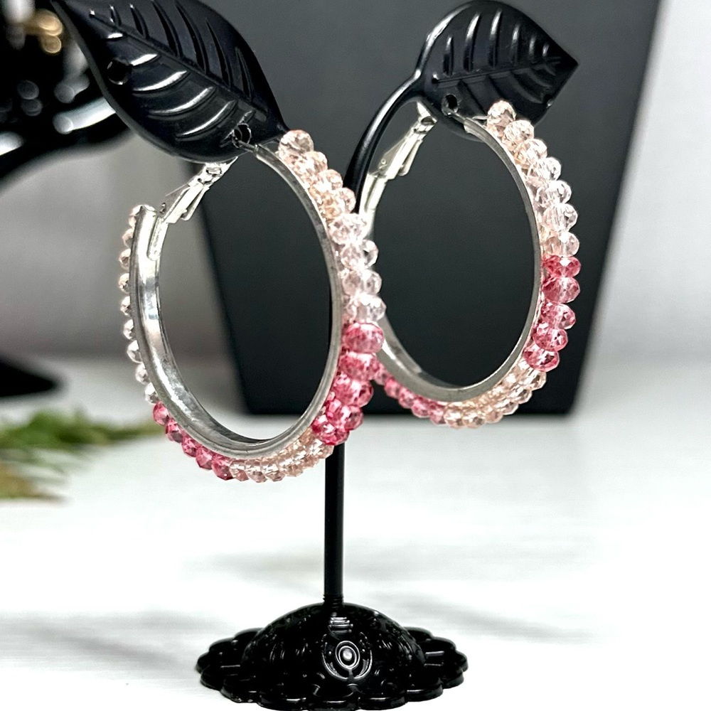 Pink Seed Bead Hoop Earrings